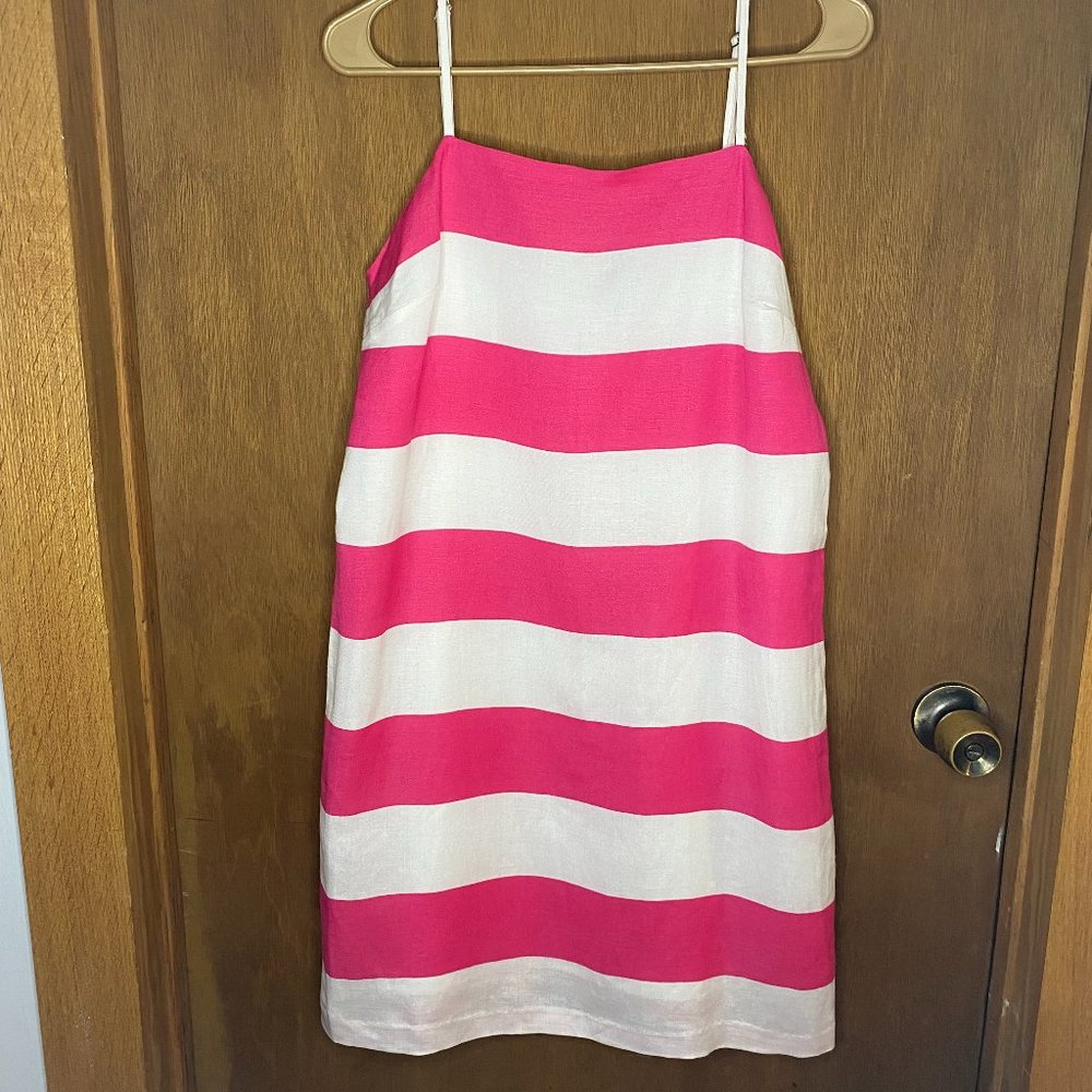 Never worn, CeCe spaghetti strap pink/white linen dress (size 8)